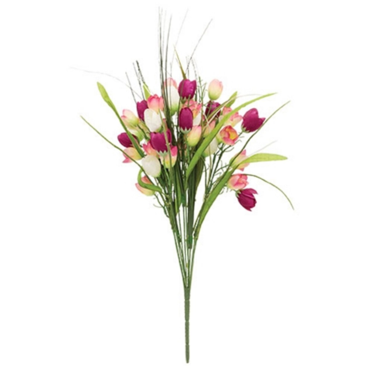 Set of 3 Crocus Grass Bush Artificial Floral Bouquet Pink Purple Ivory Blooms Long Textured Grass 21 Inch Decorative Vase Filler Home Accent